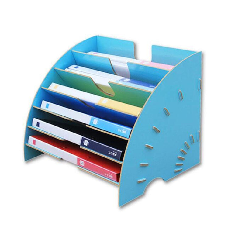 Desktop Fan-shaped Multi-layer Creative Wooden Drawer File Information Office Supplies(Blue)