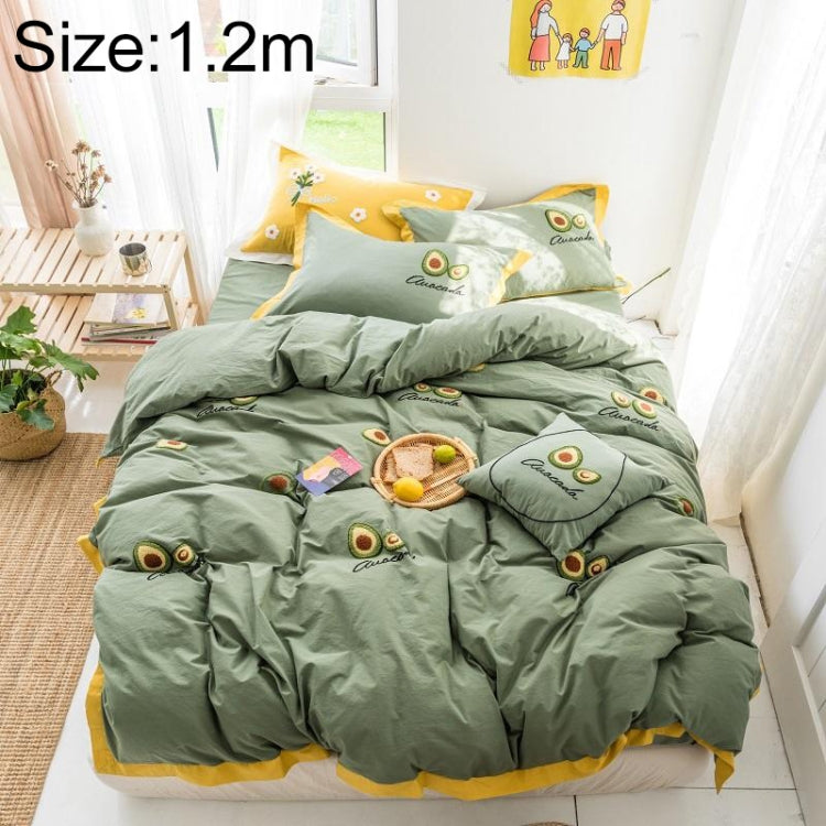 Washed Cotton Embroidery Solid Color Bed Linen Quilt Pillowcase 4PCS, Size:1.2m-3PCS