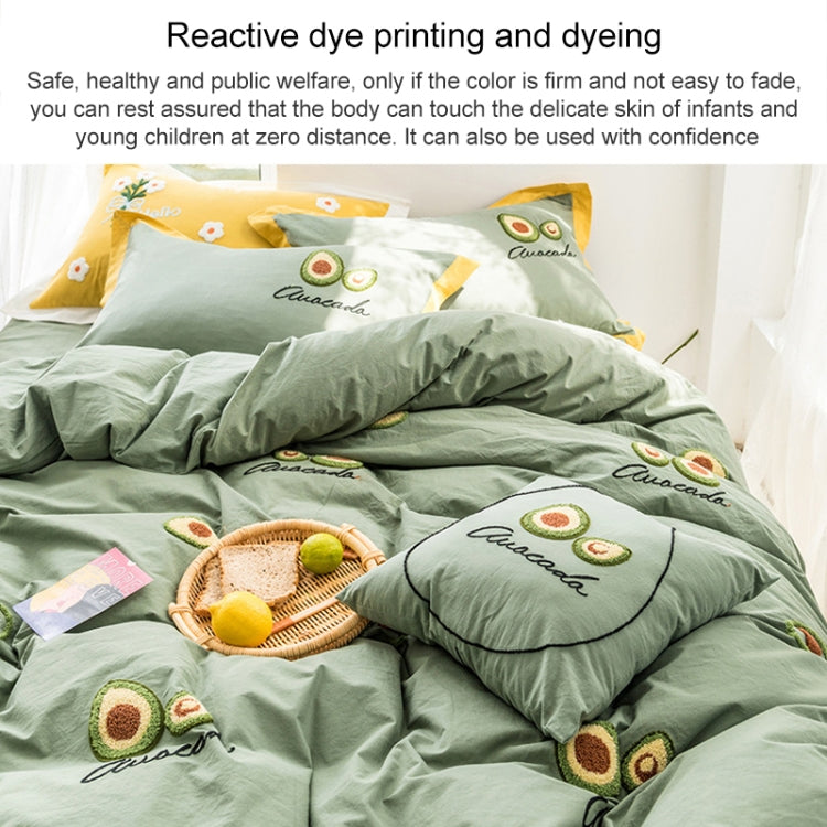 Washed Cotton Embroidery Solid Color Bed Linen Quilt Pillowcase 4PCS, Size:1.2m-3PCS