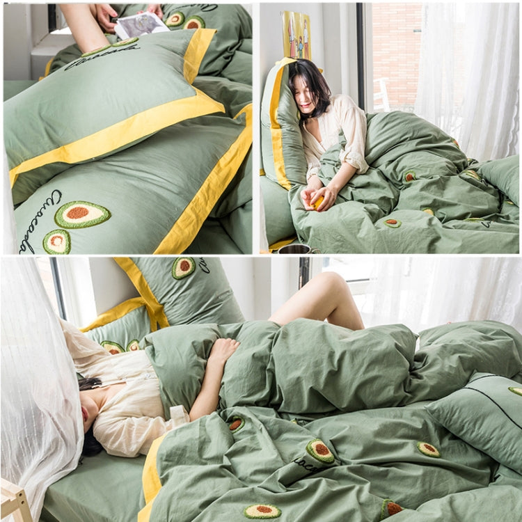 Washed Cotton Embroidery Solid Color Bed Linen Quilt Pillowcase 4PCS, Size:1.2m-3PCS