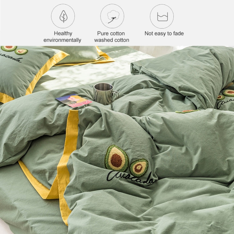 Washed Cotton Embroidery Solid Color Bed Linen Quilt Pillowcase 4PCS, Size:1.5m-4PCS