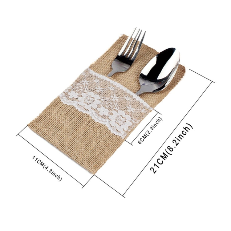 2 PCS Burlap Lace Cutlery Pouch Rustic Knife Fork Holder Bag