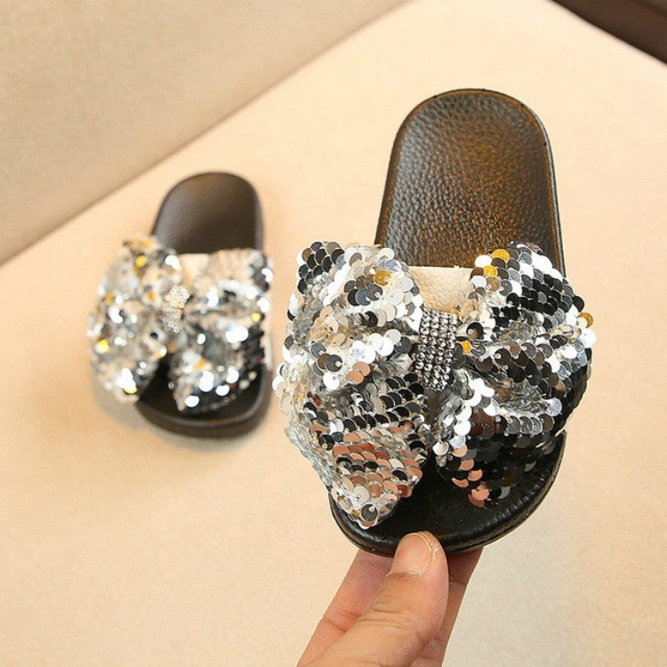Children Rhinestones Bows Soft Slippers, Size:27