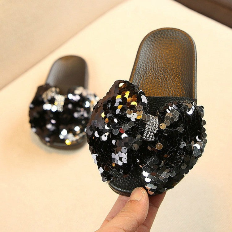 Children Rhinestones Bows Soft Slippers, Size:30