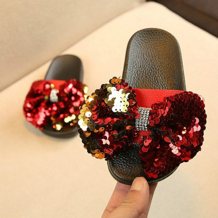 Children Rhinestones Bows Soft Slippers, Size:30