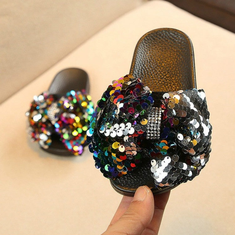 Children Rhinestones Bows Soft Slippers, Size:30