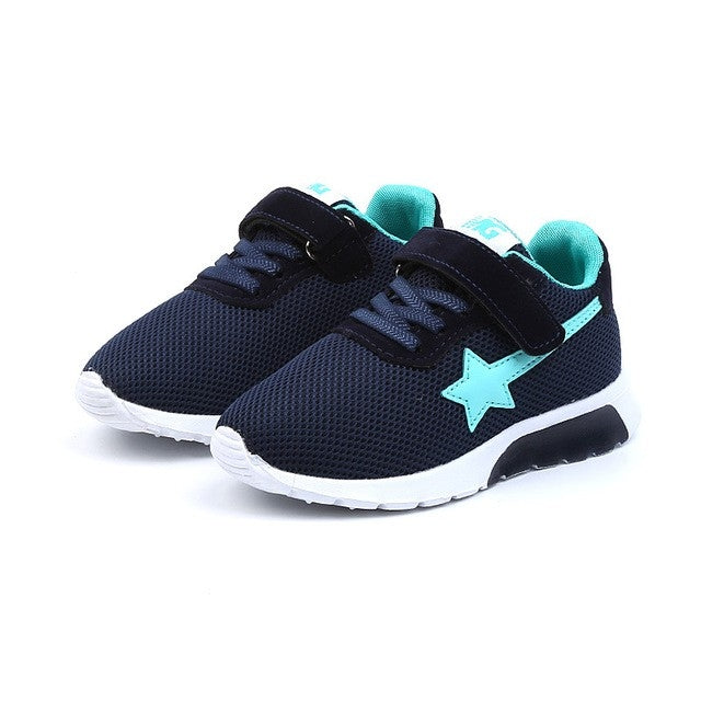 Children Star Mesh Breathable Comfortable Running Sneakers Flat Shoes, Size:28(Blue)