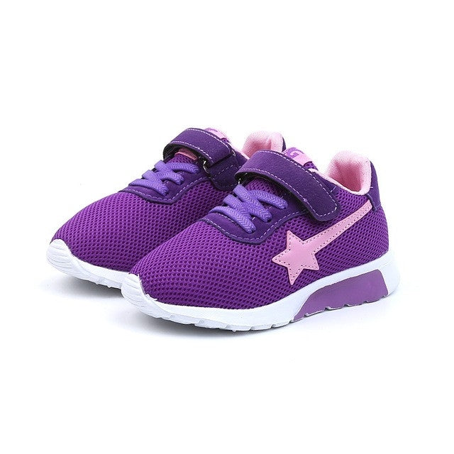 Children Star Mesh Breathable Comfortable Running Sneakers Flat Shoes, Size:28(Blue)
