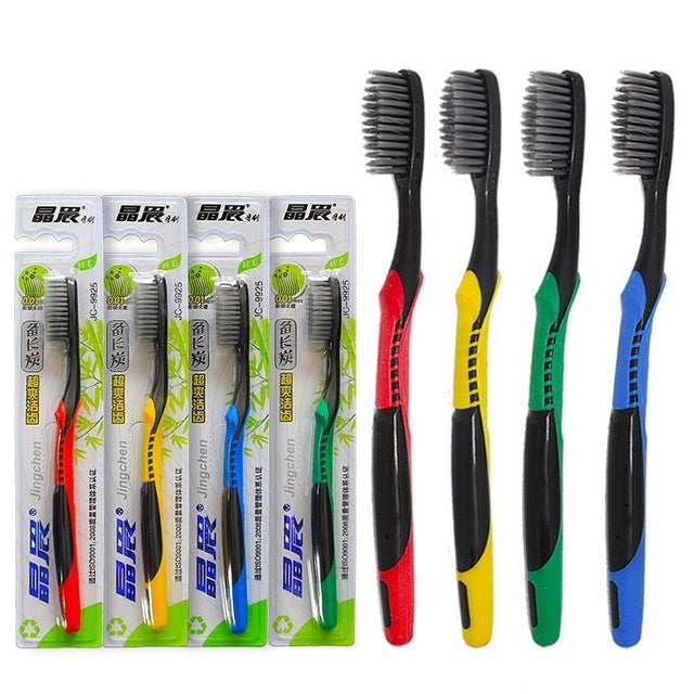2 PCS Adult Soft Bamboo Charcoal Toothbrush Very Fine Brush Wire 4 Color Mixed