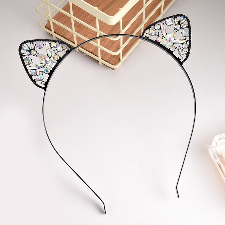 Girls Metal Rhinestone Cat Ear Hairband Costume Party Hair Accessories(Black)