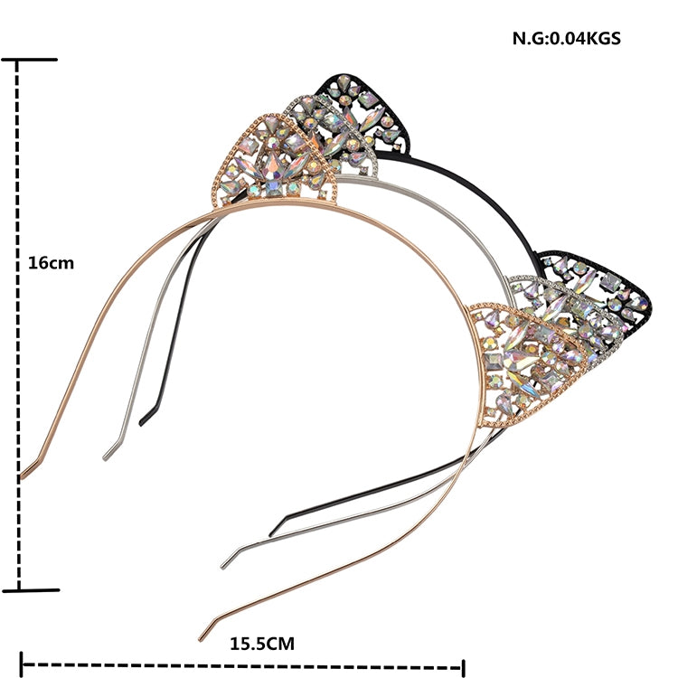 Girls Metal Rhinestone Cat Ear Hairband Costume Party Hair Accessories(Black)