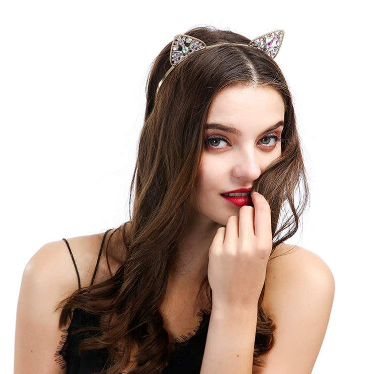 Girls Metal Rhinestone Cat Ear Hairband Costume Party Hair Accessories(Black)