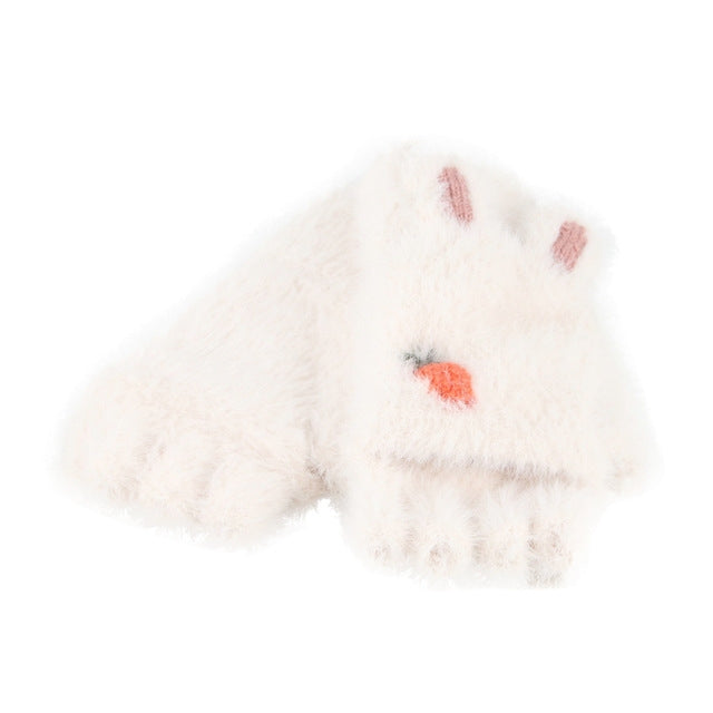 Children Half Finger Gloves Knitted Cold Warm Plus Velvet Fingerless Gloves