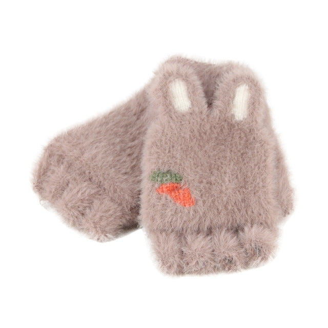 Children Half Finger Gloves Knitted Cold Warm Plus Velvet Fingerless Gloves