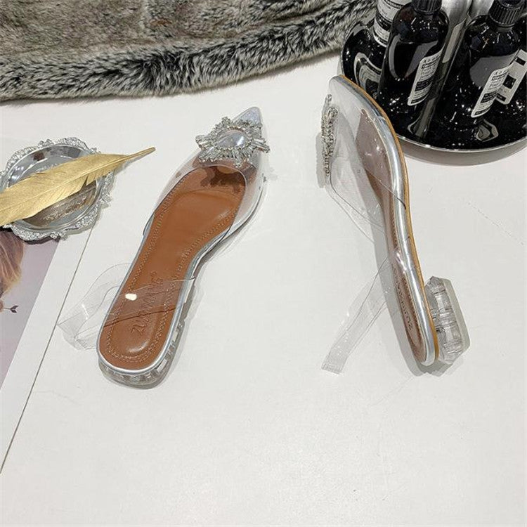 Transparent Sandals Decorate Diamond Low-heeled Sandals Women, Shoe Size:35