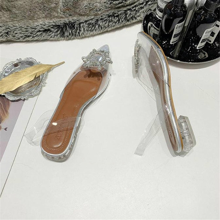 Transparent Sandals Decorate Diamond Low-heeled Sandals Women, Shoe Size:35