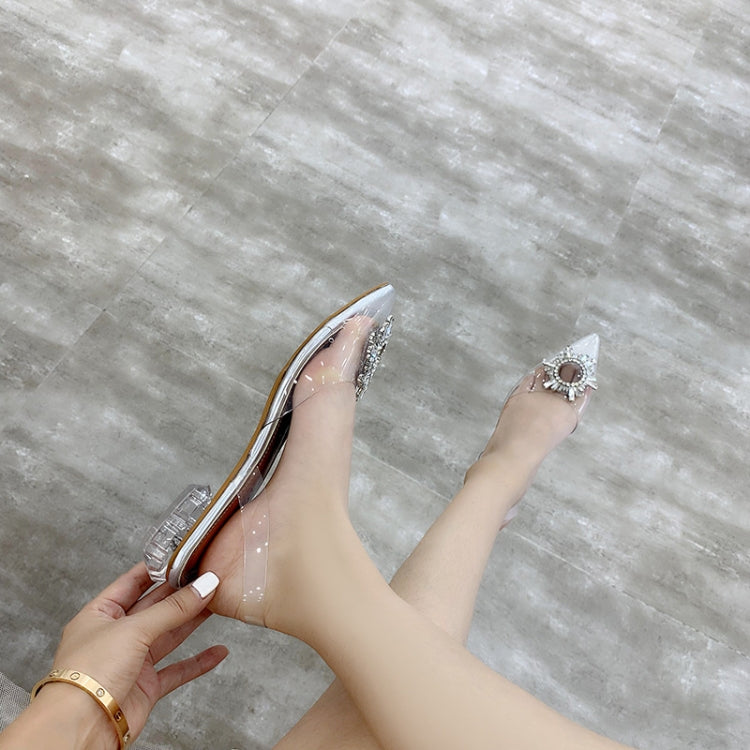 Transparent Sandals Decorate Diamond Low-heeled Sandals Women, Shoe Size:38