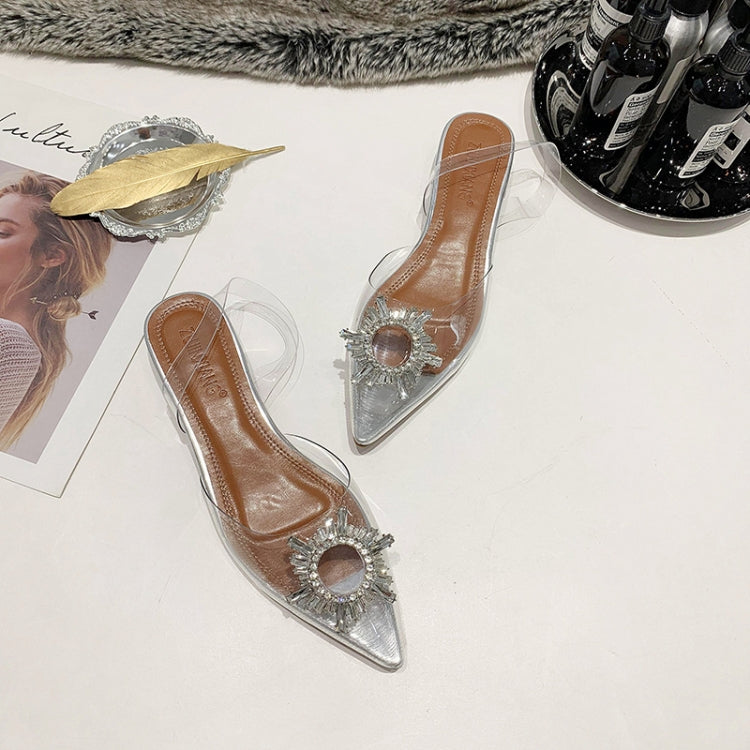 Transparent Sandals Decorate Diamond Low-heeled Sandals Women, Shoe Size:38