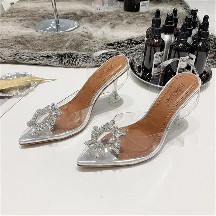 Transparent Sandals Decorate Diamond Low-heeled Sandals Women, Shoe Size:38
