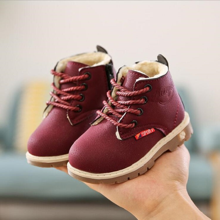 Children Casual Soft Bottom Cotton Shoes, Material:Add Cotton, Size:27(Red Wine)