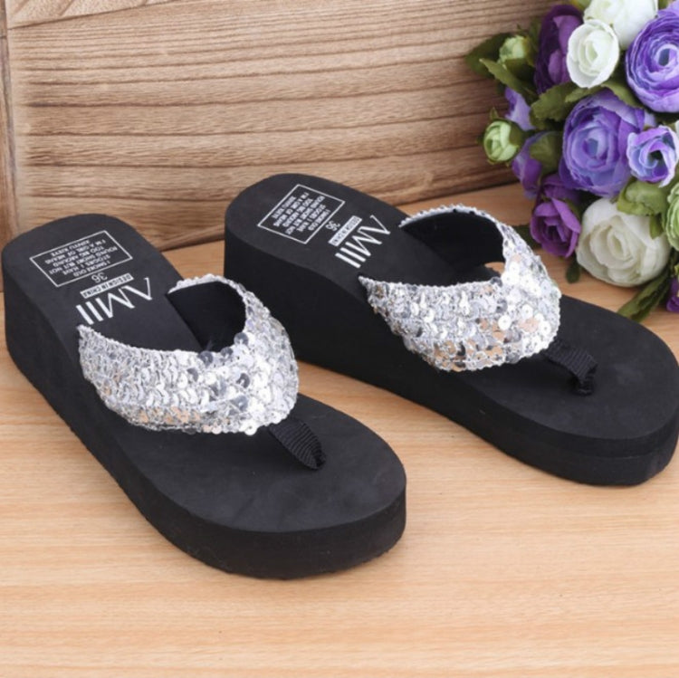 Sequin Slippers Wedge ith Flip Flops, Size:36