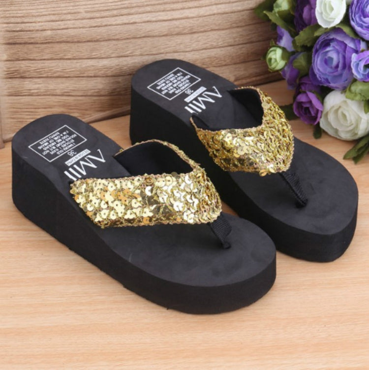 Sequin Slippers Wedge ith Flip Flops, Size:36