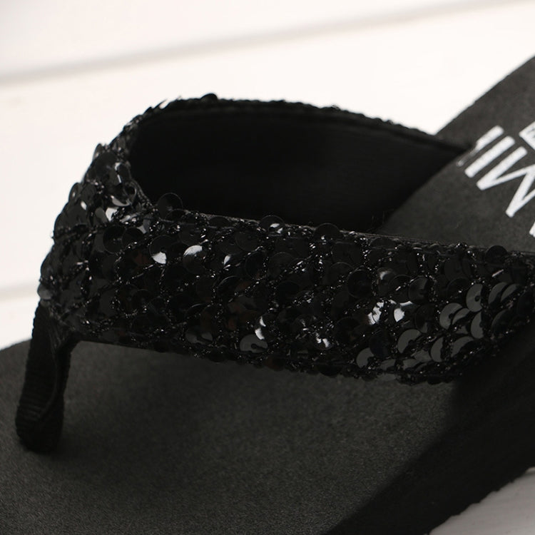Sequin Slippers Wedge ith Flip Flops, Size:36