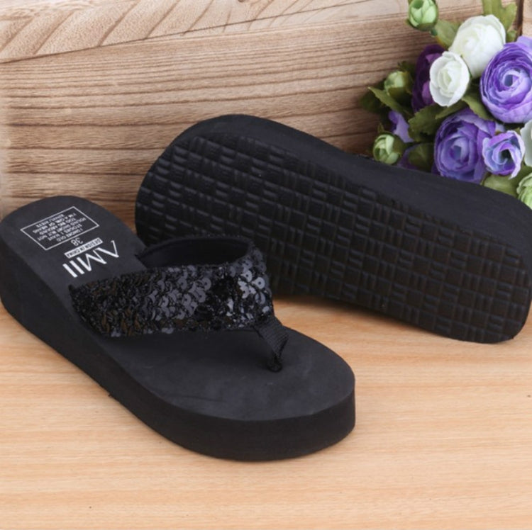 Sequin Slippers Wedge ith Flip Flops, Size:37