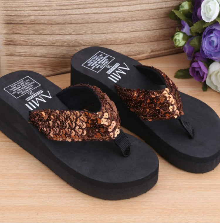 Sequin Slippers Wedge ith Flip Flops, Size:38