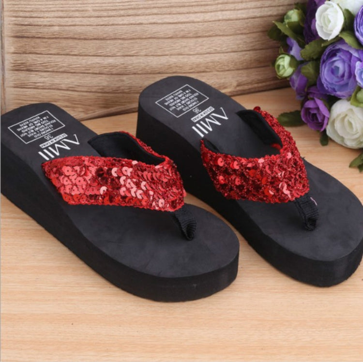 Sequin Slippers Wedge ith Flip Flops, Size:40