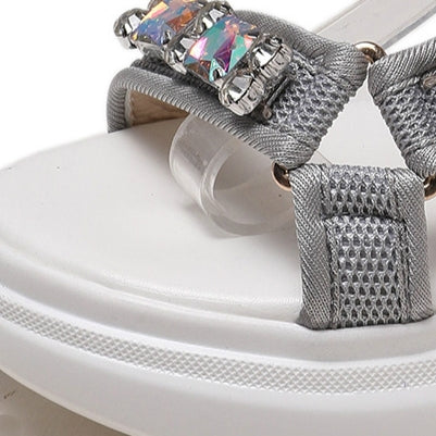 Female Summer Sponge Bottom Sports Sandals Rhinestone Open Toe Beach Shoes, Size:36(Yellow)