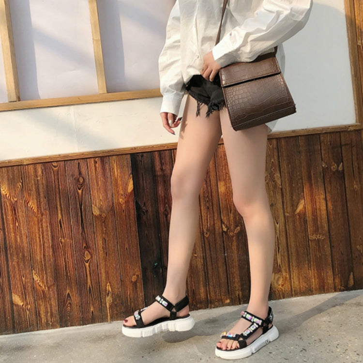 Female Summer Sponge Bottom Sports Sandals Rhinestone Open Toe Beach Shoes, Size:36(Yellow)