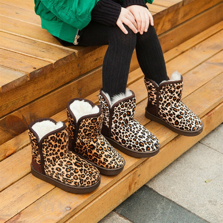 Children Thick Warm Winter Non-Slip Leopard Print Snow Boots, Size:32