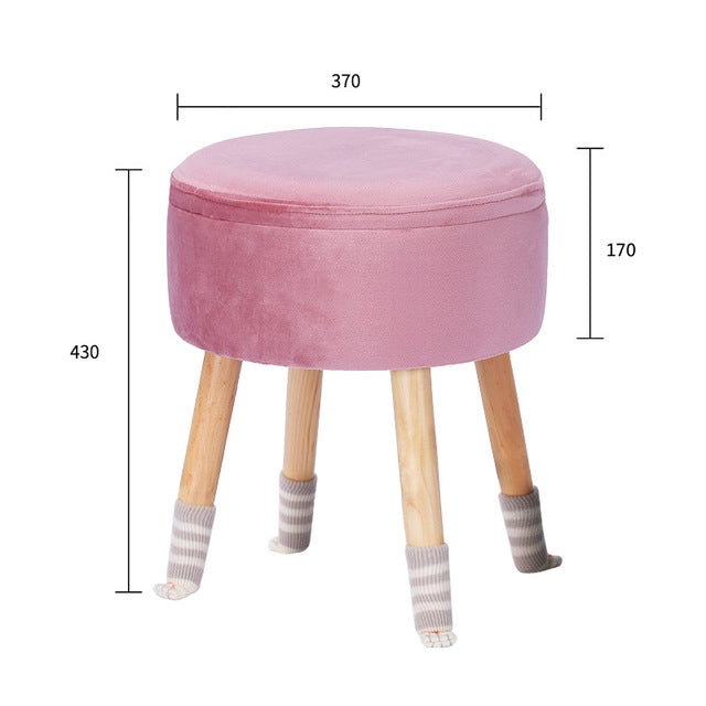 Modern Flannel Solid Wood Stool Thickened Small Stool Living Room Storage Stool