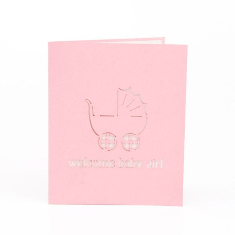 Handmade Creative 3D Three-dimensional Pink Blue Baby Carriage Paper Cut Engraving Greeting Card