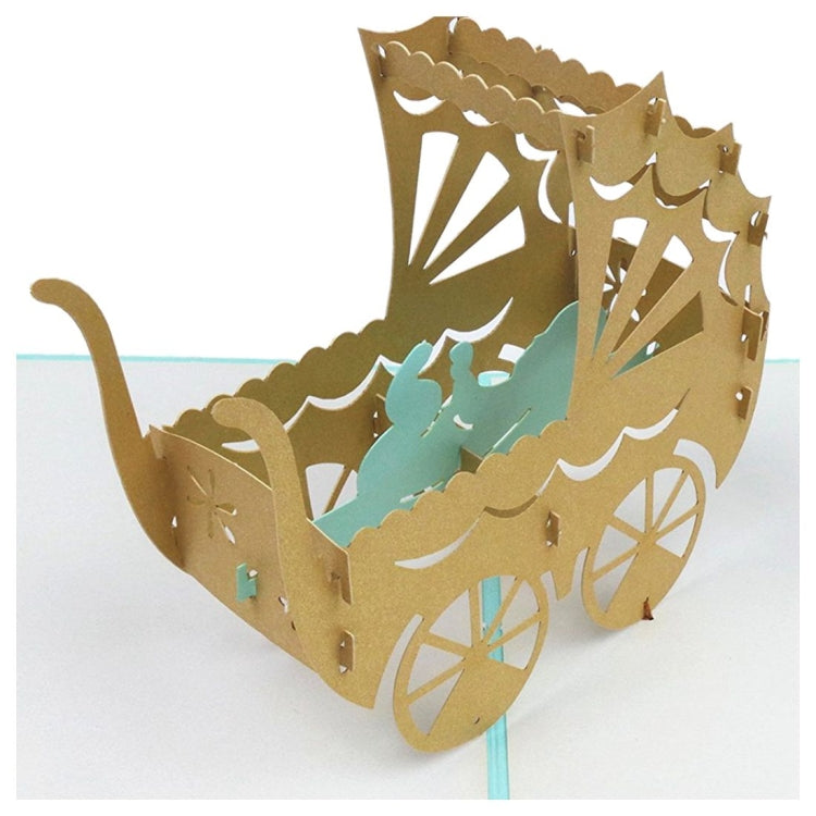 Handmade Creative 3D Three-dimensional Pink Blue Baby Carriage Paper Cut Engraving Greeting Card