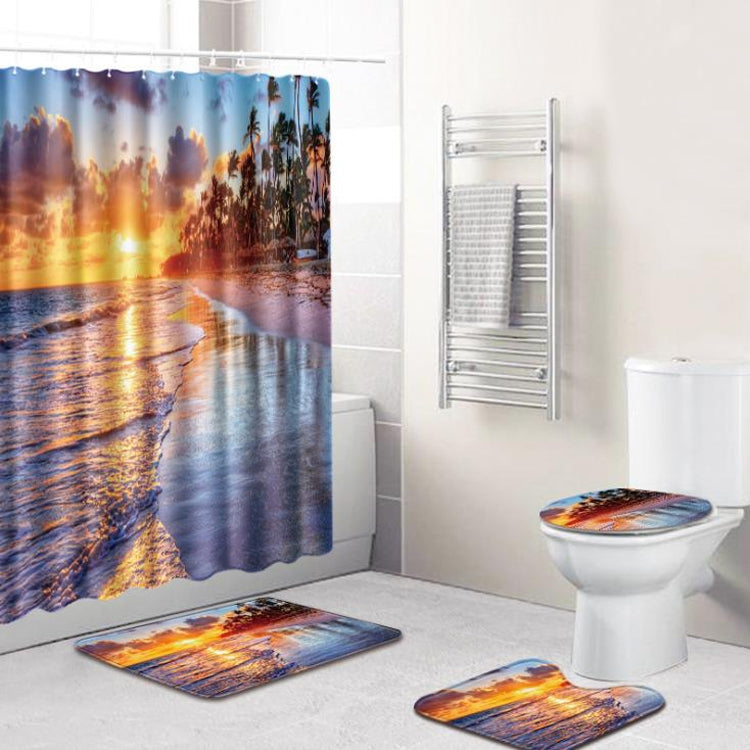 4 PCS Ocean Series Mat Shower Curtain Bathroom Carpet Door Mat, Size:Shower Curtain +45x75cm 3 PCS
