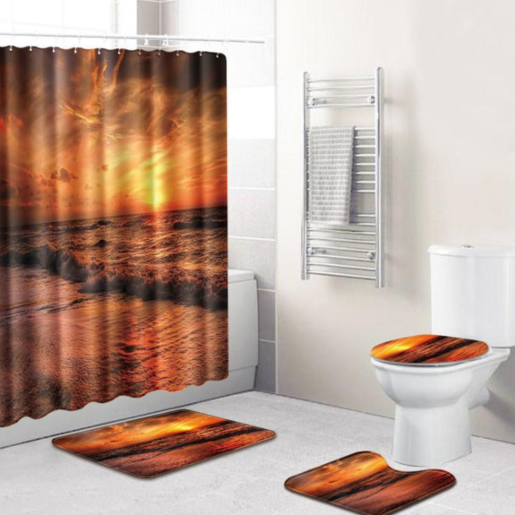 4 PCS Ocean Series Mat Shower Curtain Bathroom Carpet Door Mat, Size:Shower Curtain +45x75cm 3 PCS