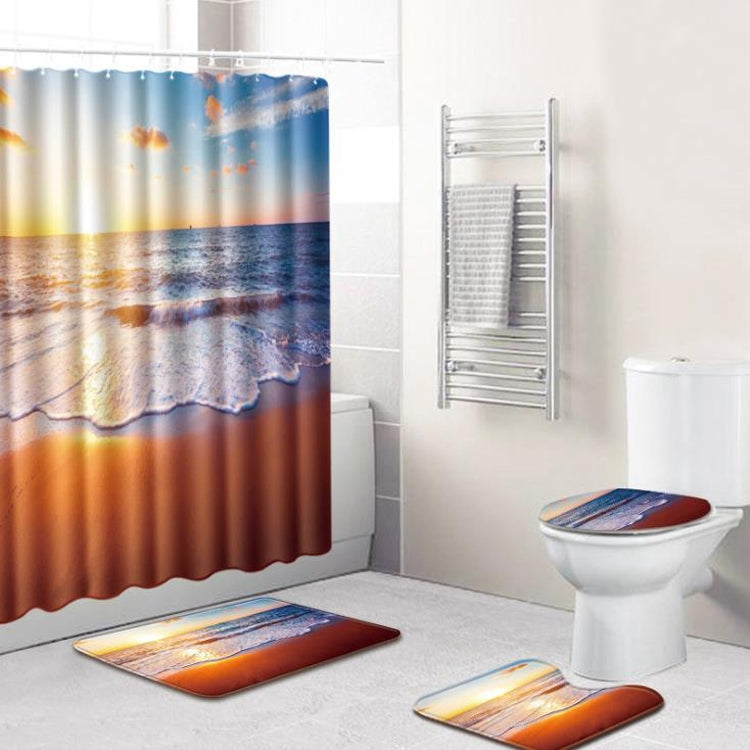 4 PCS Ocean Series Mat Shower Curtain Bathroom Carpet Door Mat, Size:Shower Curtain +45x75cm 3 PCS