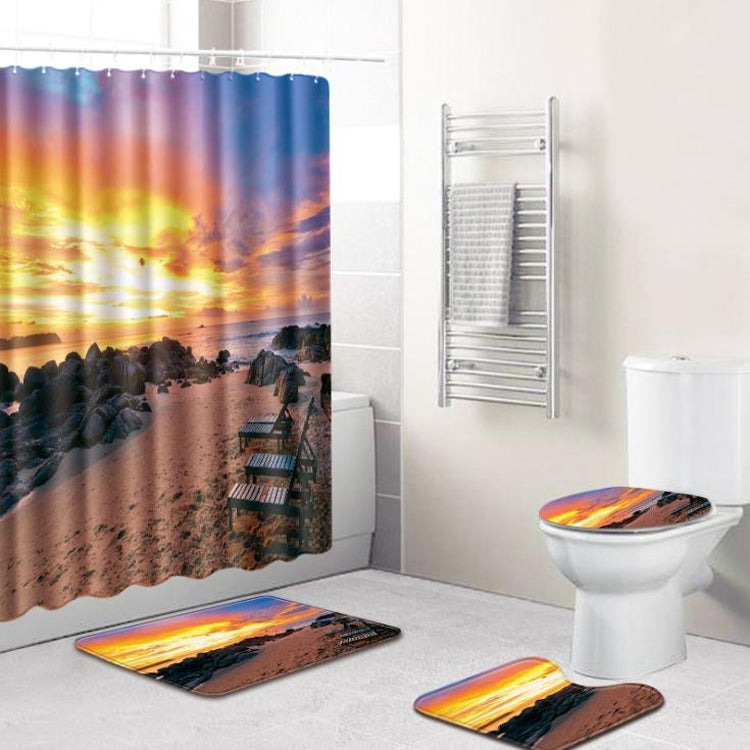4 PCS Ocean Series Mat Shower Curtain Bathroom Carpet Door Mat, Size:Shower Curtain +45x75cm 3 PCS