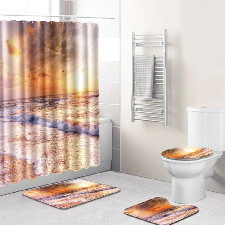 4 PCS Ocean Series Mat Shower Curtain Bathroom Carpet Door Mat, Size:Shower Curtain +45x75cm 3 PCS
