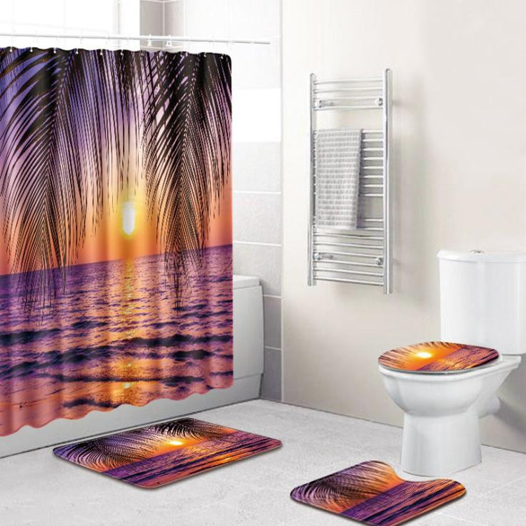 4 PCS Ocean Series Mat Shower Curtain Bathroom Carpet Door Mat, Size:Shower Curtain +45x75cm 3 PCS