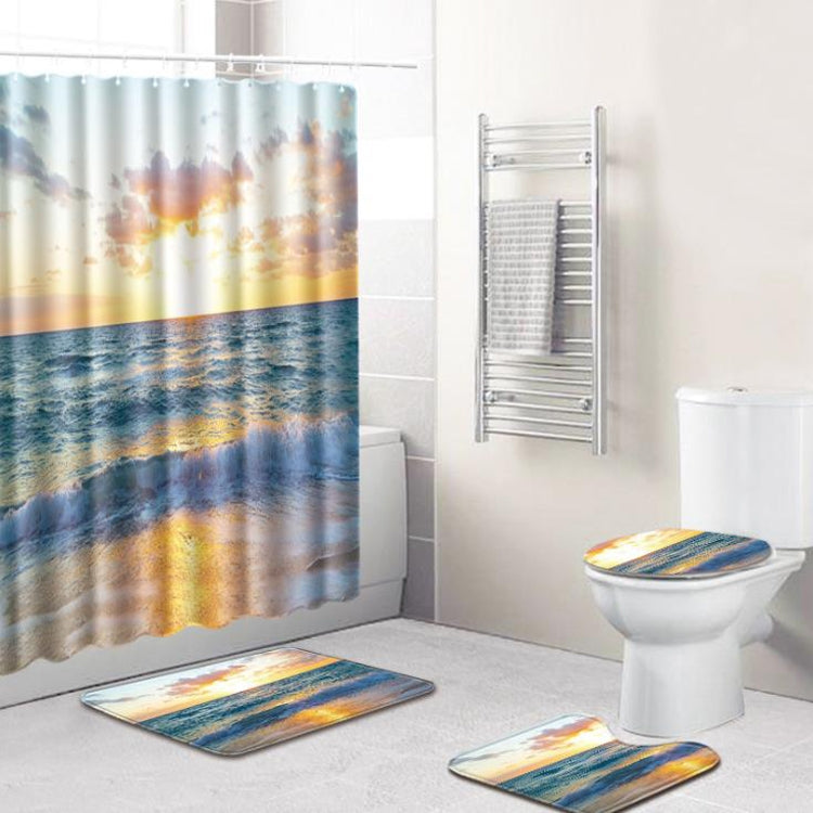 4 PCS Ocean Series Mat Shower Curtain Bathroom Carpet Door Mat, Size:Shower Curtain +45x75cm 3 PCS