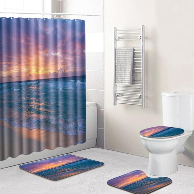 4 PCS Ocean Series Mat Shower Curtain Bathroom Carpet Door Mat, Size:Shower Curtain +45x75cm 3 PCS