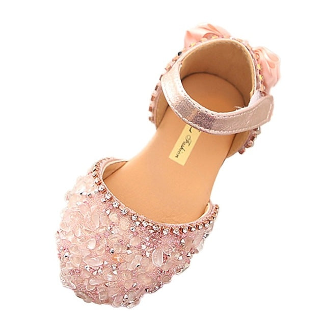 Kids Buckled Crystal Sequined Beach Sandals, Size:27