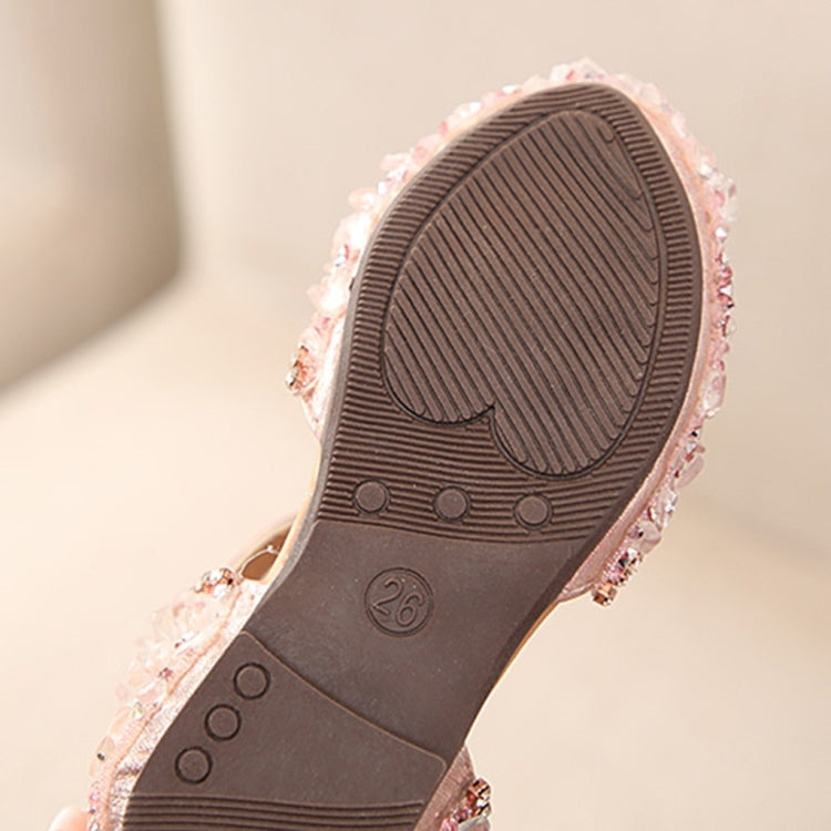 Kids Buckled Crystal Sequined Beach Sandals, Size:27