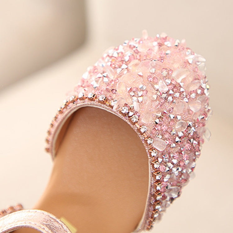 Kids Buckled Crystal Sequined Beach Sandals, Size:27