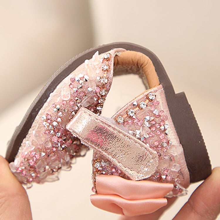 Kids Buckled Crystal Sequined Beach Sandals, Size:35