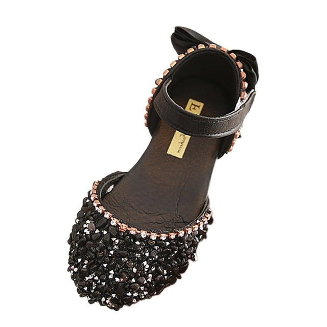 Kids Buckled Crystal Sequined Beach Sandals, Size:35
