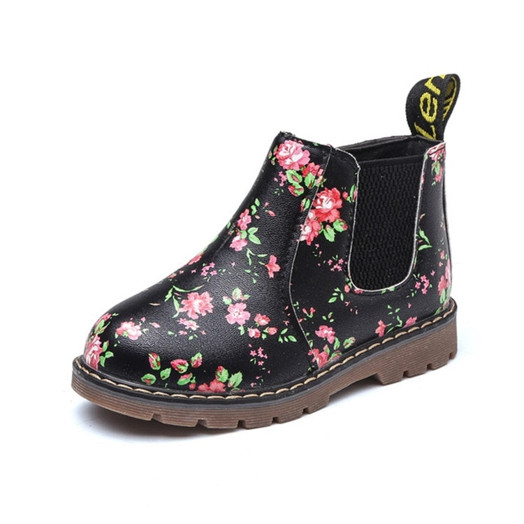 Children Ankle Boots Floral Flower Print Martin Boots, Shoe size:23